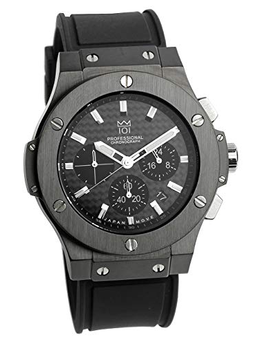 [HYAKUICHI 101] ヒャクイチ No.8 腕時計 ウォッチ 100m防水 クロノグラフ 日付表示 ラバーベルト ブラック メンズ